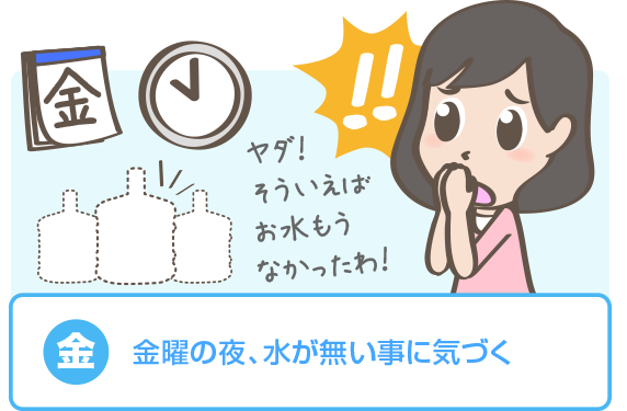 金曜の夜、水が無い事に気付く